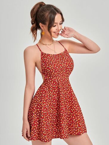Floerns Women's Summer Ditsy Floral Backless Tie Back Sleeveless Cami Mini Dress in Saudi Arabia