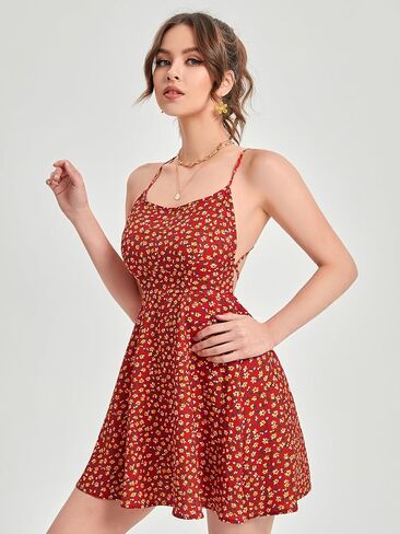 Floerns Women's Summer Ditsy Floral Backless Tie Back Sleeveless Cami Mini Dress in Saudi Arabia