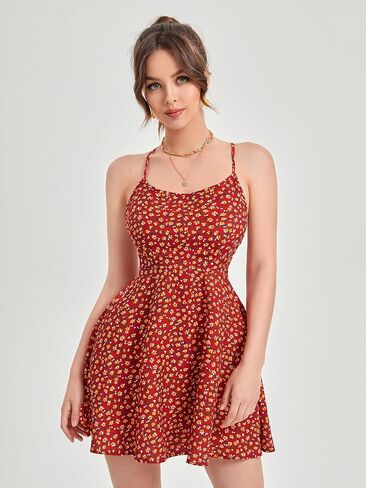 Floerns Women's Summer Ditsy Floral Backless Tie Back Sleeveless Cami Mini Dress in Saudi Arabia