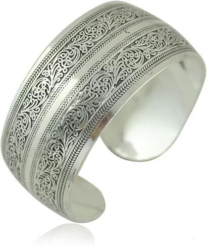 Tibeten Silver Carved Spiral Flower Connecting Branches Ethnic Elephant Turtle Wide Bracelet Pattern Wide Band Open Cuff Bangle for Women Girl Gifts Party Jewelry in Saudi Arabia
