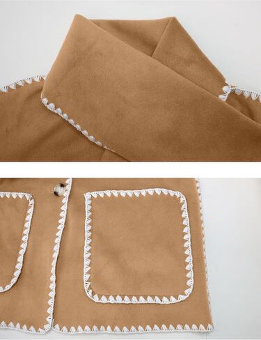 سترة وشاح مطرزة للنساء من SeekMe معطف كبير الحجم من مزيج الصوف بأزرار سفلية ملابس خارجية شتوية مع وشاح شرابة (1818-CamelX1-L-FY) in Kuwait