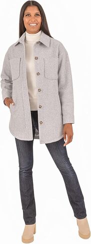 kensie Women's Button Front Faux Wool Shacket in Saudi Arabia