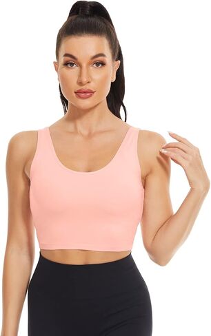 Women's Built-in Bra Crop Tank Tops Sleeveless Basic Cropped Shelf Bra Cotton Cami Tops for Daily Wearing in Saudi Arabia