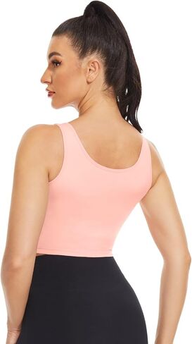 Women's Built-in Bra Crop Tank Tops Sleeveless Basic Cropped Shelf Bra Cotton Cami Tops for Daily Wearing in Saudi Arabia