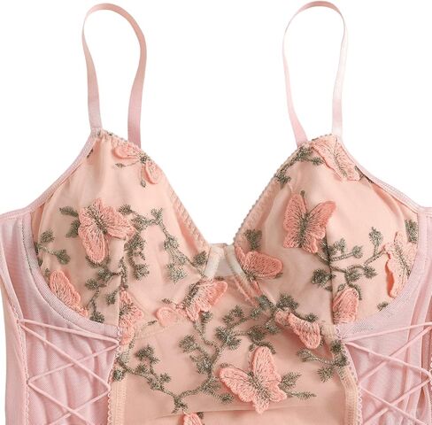 SweatyRocks المرأة التطريز الدانتيل يصل المحاصيل كامي الأعلى السباغيتي حزام المجهزة بروتيل المحاصيل القمم in Kuwait