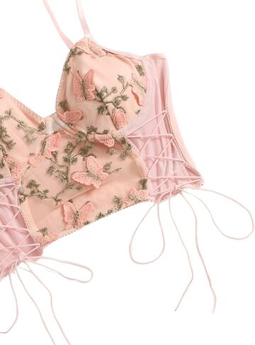 SweatyRocks المرأة التطريز الدانتيل يصل المحاصيل كامي الأعلى السباغيتي حزام المجهزة بروتيل المحاصيل القمم in Kuwait