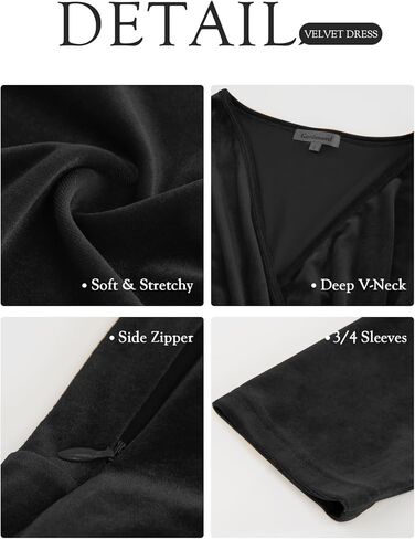 فستان نسائي من Gardenwed مخملي ملفوف برقبة على شكل حرف V وأكمام 3/4 مكشكش أنيق لحفلات الكوكتيل لضيوف الزفاف in Kuwait