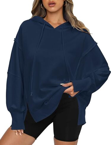 المرأة هوديس المتضخم البلوز عادية كم طويل الجانب الشق عالية منخفضة مضلع متماسكة هيم البلوز Y2K الملابس in Kuwait