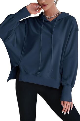 المرأة هوديس المتضخم البلوز عادية كم طويل الجانب الشق عالية منخفضة مضلع متماسكة هيم البلوز Y2K الملابس in Kuwait