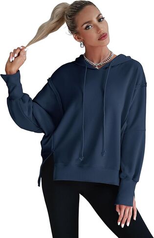 المرأة هوديس المتضخم البلوز عادية كم طويل الجانب الشق عالية منخفضة مضلع متماسكة هيم البلوز Y2K الملابس in Kuwait