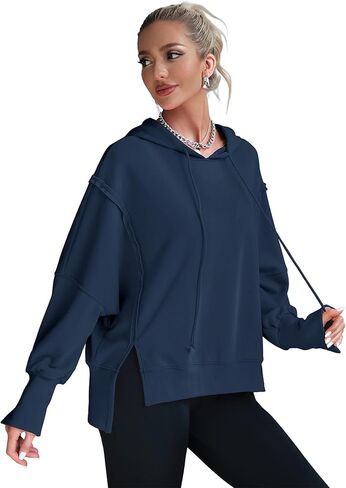 المرأة هوديس المتضخم البلوز عادية كم طويل الجانب الشق عالية منخفضة مضلع متماسكة هيم البلوز Y2K الملابس in Kuwait