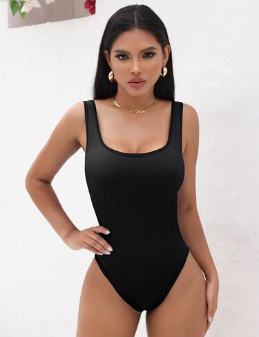 Micoson 2 Piece Bodysuit for Women Ribbed Sleeveless Tank Tops Square Neck Sexy Stretchy Bodycon Jumpsuit in Saudi Arabia