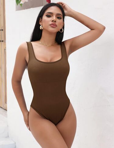 Micoson 2 Piece Bodysuit for Women Ribbed Sleeveless Tank Tops Square Neck Sexy Stretchy Bodycon Jumpsuit in Saudi Arabia