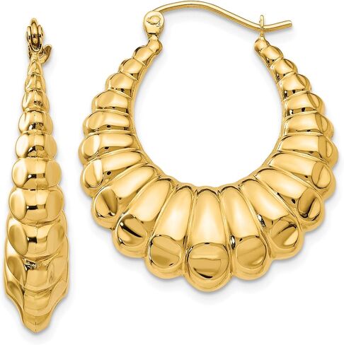 Polished Scalloped Shrimp Hinged Hoop Earrings in Real 14k Yellow Gold in Saudi Arabia
