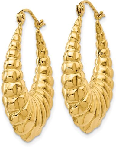 Polished Scalloped Shrimp Hinged Hoop Earrings in Real 14k Yellow Gold in Saudi Arabia