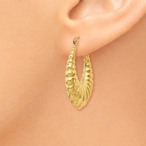 Polished Scalloped Shrimp Hinged Hoop Earrings in Real 14k Yellow Gold in Saudi Arabia