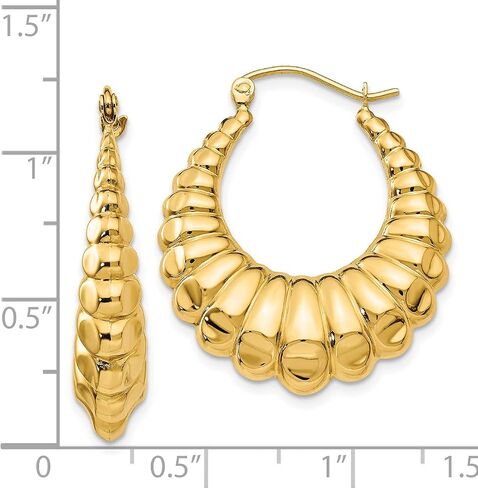 Polished Scalloped Shrimp Hinged Hoop Earrings in Real 14k Yellow Gold in Saudi Arabia