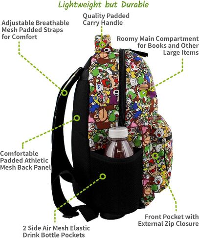 Nintendo Super Mario Brothers Boys Girls Teen 16" School Backpack (One Size, Black/Multi) in Saudi Arabia