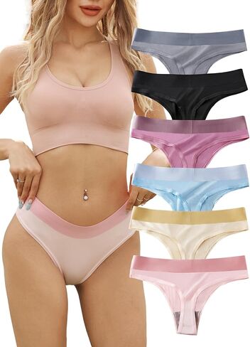 6 Pack Low Rise Seamless Thongs No Show Comfortable Hipster Panty Multi-Pack Underwear in Kuwait