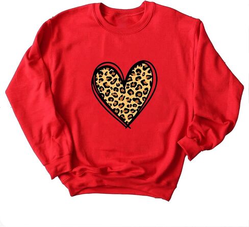 سويت شيرت Yimoya Valentine Day للسيدات لطيف على شكل قلب الفهد وقلب عيد الحب هدية للمعلم، سويت شيرت عيد الحب in Saudi Arabia