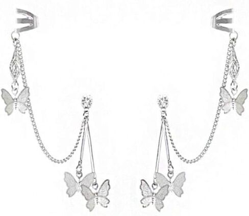 زوج واحد من اقراط الاذن على شكل فراشة وشراشيب للنساء والفتيات، اقراط فضية متدلية طويلة على شكل فراشة in Kuwait