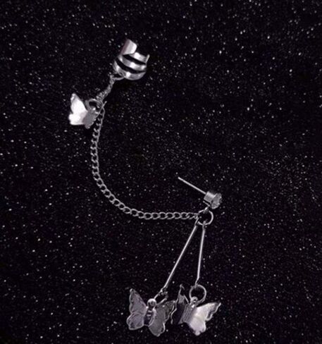 زوج واحد من اقراط الاذن على شكل فراشة وشراشيب للنساء والفتيات، اقراط فضية متدلية طويلة على شكل فراشة in Kuwait