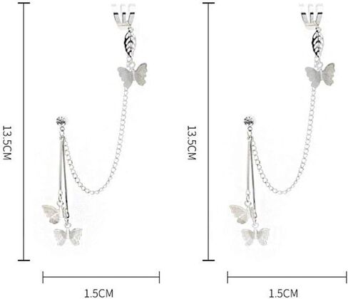 زوج واحد من اقراط الاذن على شكل فراشة وشراشيب للنساء والفتيات، اقراط فضية متدلية طويلة على شكل فراشة in Kuwait