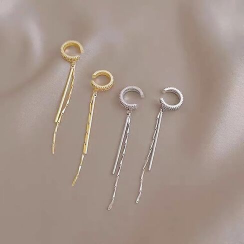 Crystal Ear Cuff for Women Girls Rhinestone Long Tassel Ear Clip on Cartilage Sparkling Non-Piercing Cuff Earrings Chain Jewelry Gifts in Saudi Arabia