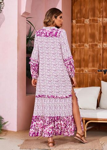 R.Vivimos Women's Long Sleeve Floral Print Bohemian Maxi Dresses with Slit in Saudi Arabia