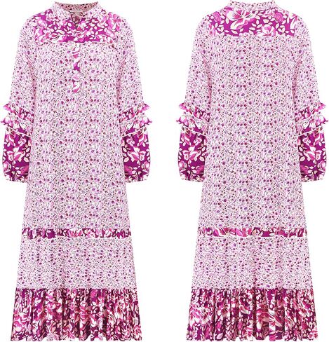 R.Vivimos Women's Long Sleeve Floral Print Bohemian Maxi Dresses with Slit in Saudi Arabia