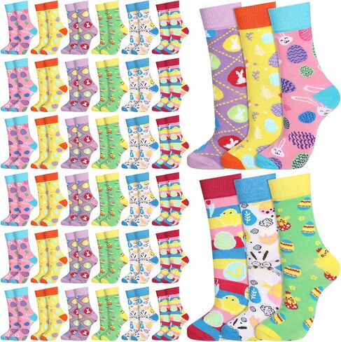 Cutecrop 36 Pairs Easter Socks Women's Bunny Socks Easter Egg Socks Crew Cotton Socks Warm Fluffy Color Socks Easter Gifts for Girl Wife in Saudi Arabia