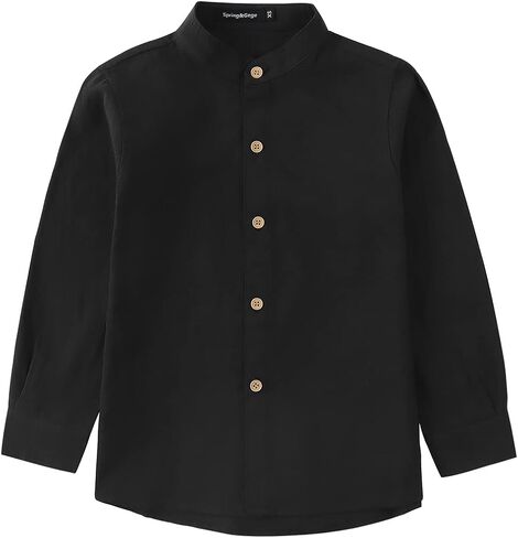 قميص Spring&Gege للأولاد بأكمام طويلة وتصميم كتان بأزرار سفلية (4-14 سنة) in Kuwait