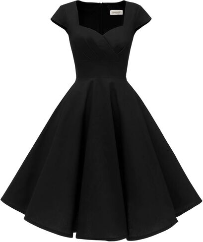 فستان نسائي عتيق بأكمام قصيرة من Hanpceirs أسود S + 1950s تنورة توتو للهالوين وحفلات عيد الميلاد أسود S/M in Kuwait