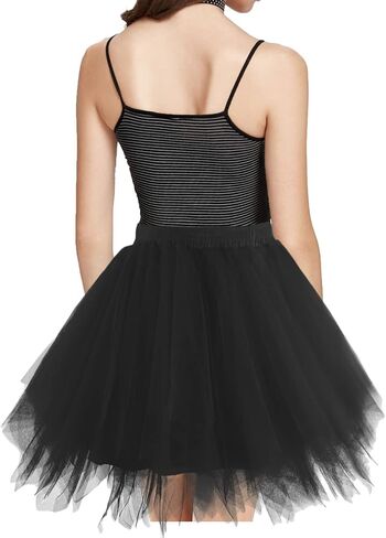 فستان نسائي عتيق بأكمام قصيرة من Hanpceirs أسود S + 1950s تنورة توتو للهالوين وحفلات عيد الميلاد أسود S/M in Kuwait