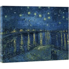 Wieco Art Starry Night Over the Rhone by Van Gogh Famous Oil Paintings Reproduction Modern Framed Giclee Canvas Print Artwork Seascape Pictures on Canvas Wall Art for Home Office Decorations