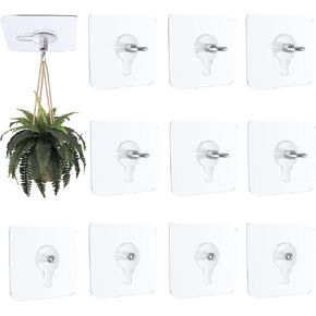 12 PCS Heavy Duty Adhesive Ceiling Hooks, No Drill Self Adhesive Ceiling Hanging Hook Steel No Nail Ceiling Wall Hangers for Indoor Outdoor Hanging Plants Lanterns Wind Chimes