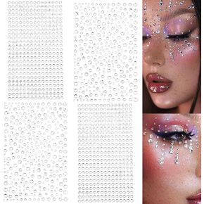 2116 pcs Self Adhesive Rhinestones and Pearls for Makeup Eyes Face 6 Sheets Clear Rhinestones Stickers Pearl Stickers Bling Gems Jewels Stickers for DIY (Sparkling) in Kuwait