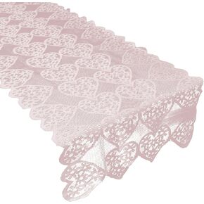 yueton 1Pack Pink Heart Lace Table Runner Valentine's Day Romantic Pink Table Runner Heart Shape Cutout Table Runner for Candlelight Dinner Anniversary Wedding Proposal Party Home Decor