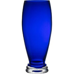 Barski - Handmade Glass - Footed Round Vase - Cobalt - 12" H (12 Inches High) Made in Europe