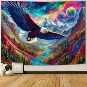 Dermijer Bald Eagle Tapestry Watercolor Mountain Forest Tapestry Fantasy Planet Tapestry Wall Hanging American Eagle Spirit Wall Art Tapestry for Home Decor W59.1×H51.2