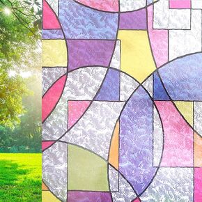 VSUDO 2 Rolls 35.4" by 78.7" No Glue Color Privacy Window Film, Removable Colorful Geometric Texture Pattern Matte Window Privacy Film, Opaque Window Glass Covering, Frost Static Cling Window Sticker