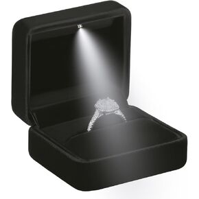 Classic Metal Glossy Jewelry Ring Box with LED Light, Velvet Ring Gift Box for Proposal Engagement Wedding Anniversary Birthday Ceremony (Black) in Kuwait