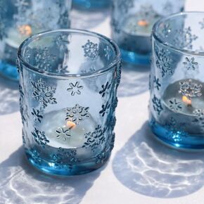 VOHO Snowflakes Votive Candle Holders for Winter Decor, Set of 12 Clear Glass Candle Holder for Votive Candles & Tea Lights Candles, Tealight Candle Holder Gifts for Women in Kuwait