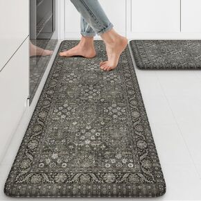 KIMODE Anti Fatigue Kitchen Mat 2PCS,Waterproof Farmhouse Kitchen Rugs Non-Slip,Vintage Grey Kitchen Mat for Floor,Cushioned Comfort Foam Standing Mat for Laundry,Office,Sink,Desk
