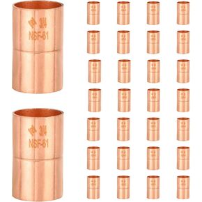 10-Pack Copper Fittings, 1-Inch Copper Coupling with Rolled Stop, C x C with Sweat Solder Connection