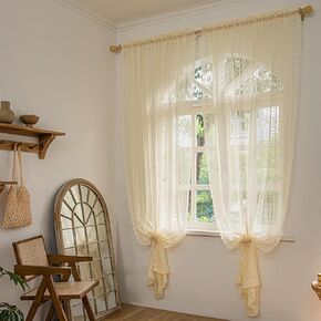 Sheer Lace Curtains 63 inch Length - Vintage Boho Style for Living Room, Bedroom, Light Filtering Privacy Sheer Panels (55" Wx 63" L, White) Set of 2.