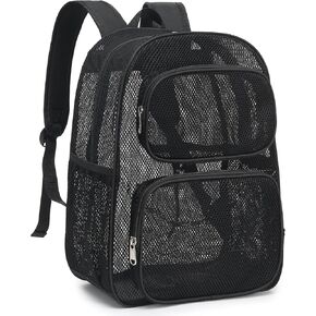 Mesh Backpack for School, Heavy Duty Girls Boys Mesh Bookbag School Bag for Adults Kids Swimming Beach Fitness Sport (Green)