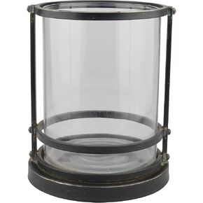 Stonebriar Industrial Black Metal Cage Pillar Candle Holder with Removable Glass Hurricane, Decorative Rustic Design for Wedding Decorations, Parties, or Everyday Home Decor, Small