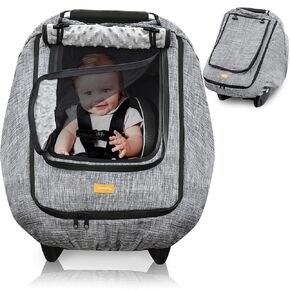 Car Seat Covers for Babies,Baby Car Seat Cover for Boys Girls,Waterproof,Windproof Infant Carseat Cover,Kick-Proof Car Seat Canopy with Breathable Mesh Peep Window(Grey)