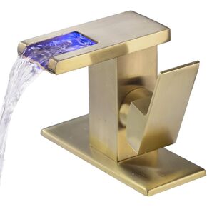 LED Bathroom Faucet with 3 Colors Changing Waterfall Spout, Chrome Tall Bathroom Vessel Sink Faucet Single Handle, Brass Body Lead-Free Lavatory Faucet 1 Hole with Supply Hose